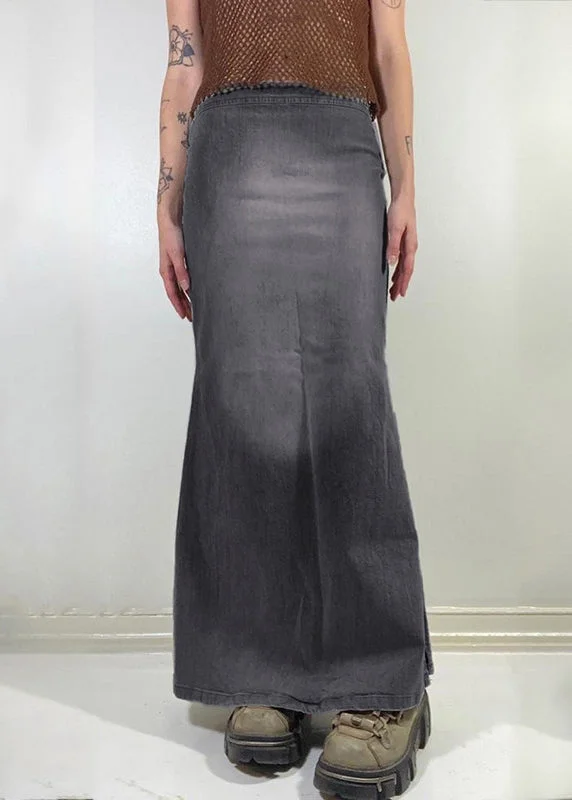 Modern Grey Side Open High Waist Patchwork Maxi Skirts Fall pencil skirt chic