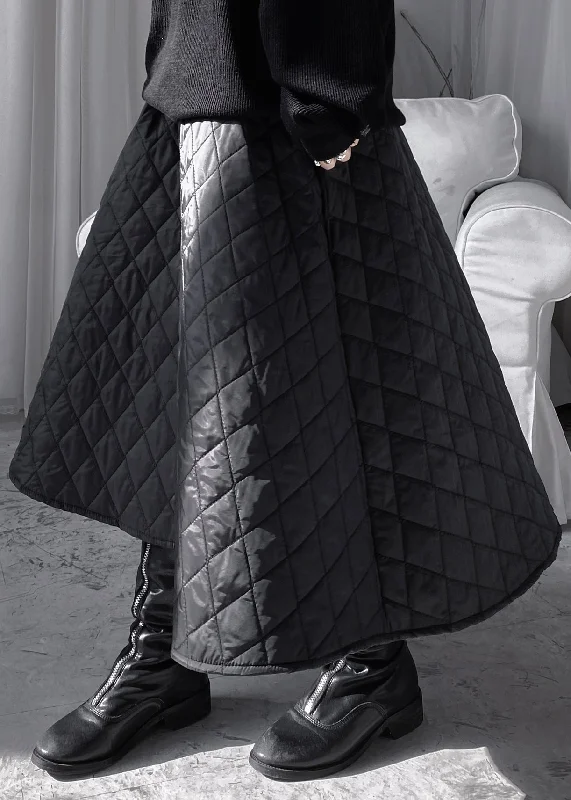 Natural Black Plaid Patchwork Thick A Line Skirts Fall spandex blend skirt