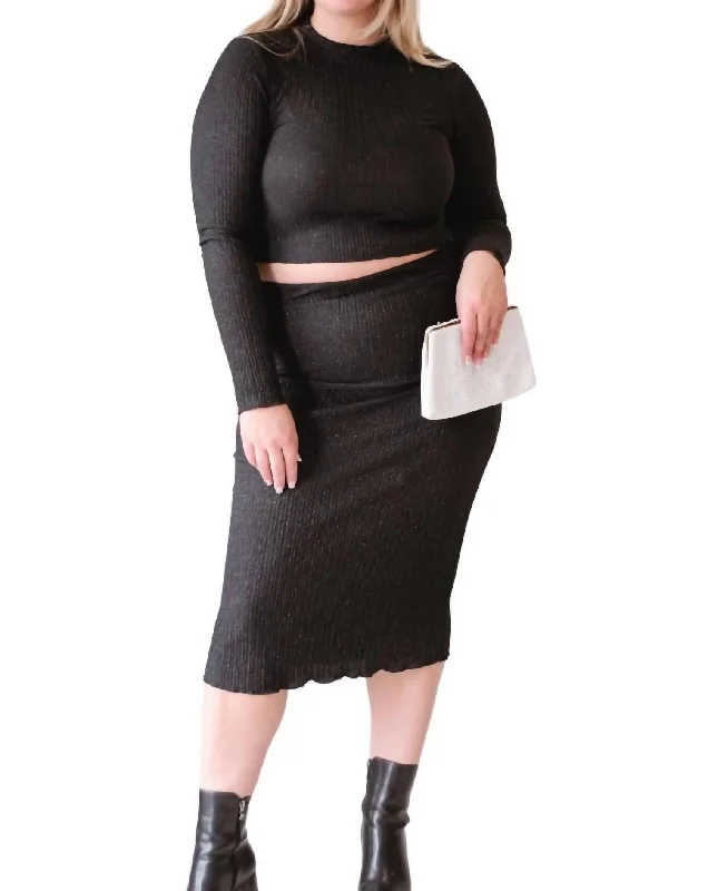 Nelly Lettuce Hem Skirt In Black cashmere skirt rich