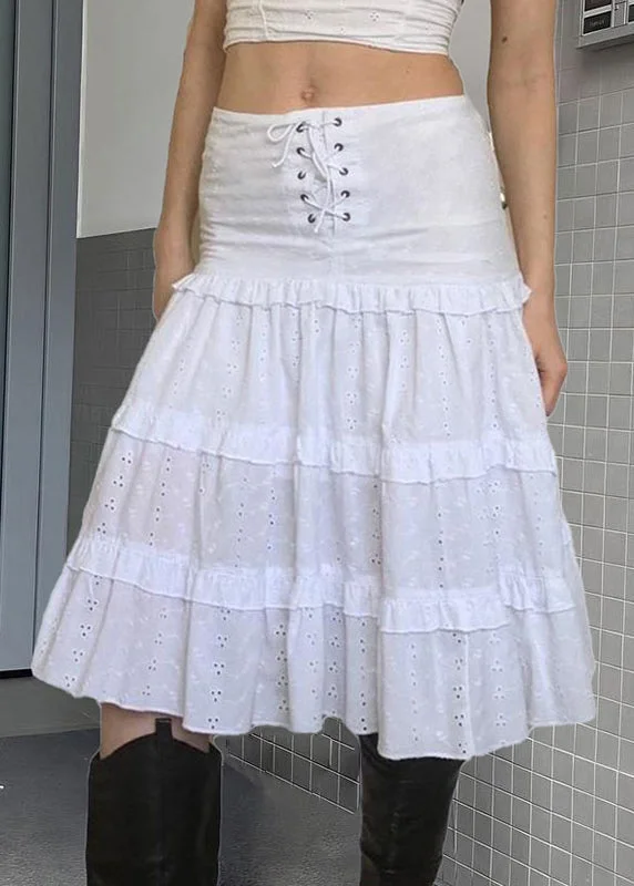 New White Ruffled Lace Up Hollow Out Patchwork Cotton Skirts Summer velvet skirt plush New White Ruffled Lace Up Hollow Out Patchwork Cotton Skirts Summer velvet skirt plush