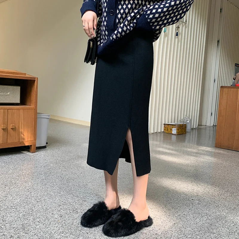 NiDELL: Glamorous Autumn Split Long Skirt For Women velvet skirt luxurious