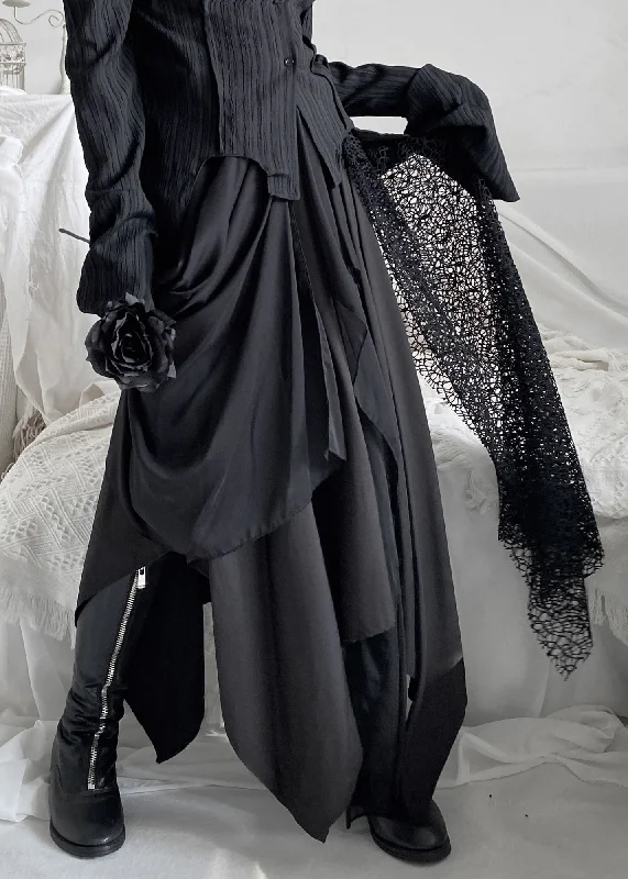 Organic Black Lace Patchwork Floral Tulle Maxi Skirts tulle skirt dreamy