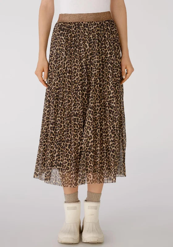 Oui Leopard Print Pleated Mesh Midi Skirt, Camel corduroy skirt textured