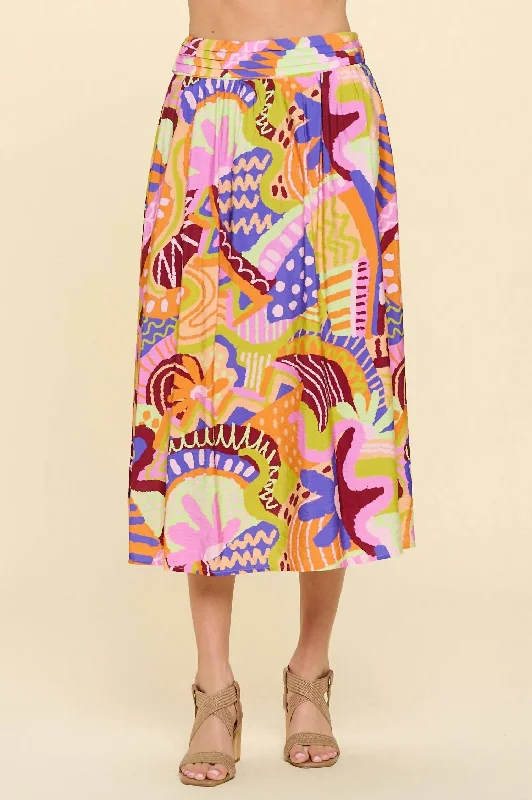 Selena Midi Skirt In Multi velvet skirt plush