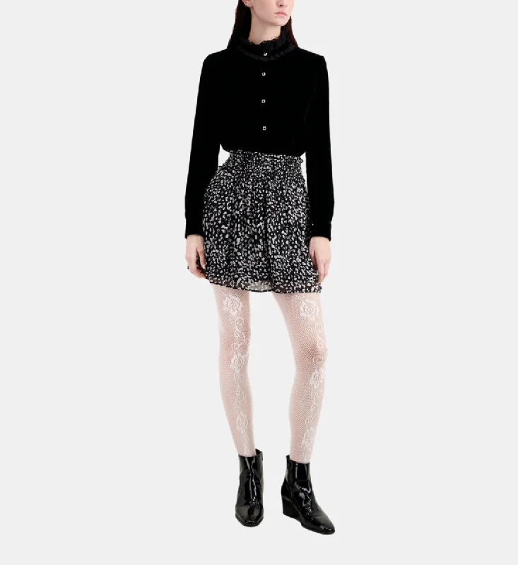 Short Printed Skirt With Smocking velvet skirt luxurious