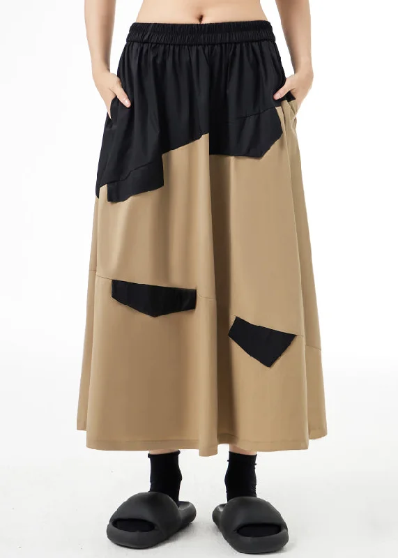 Style Khaki Wrinkled Pockets Patchwork Cotton A Line Skirts Fall denim skirt classic