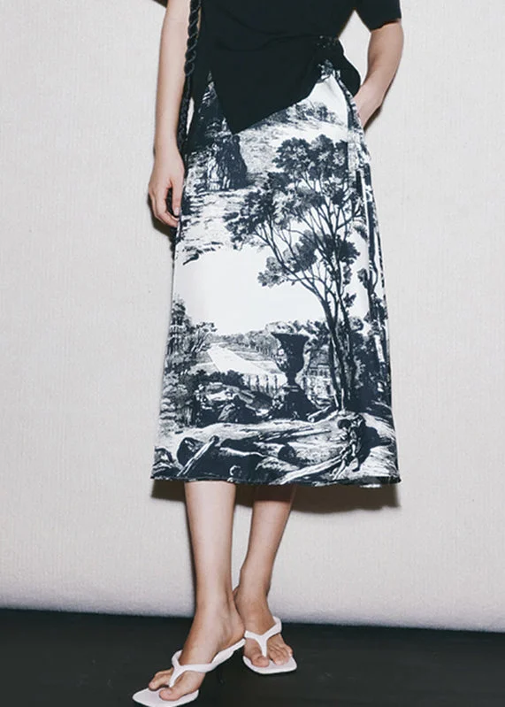 Style Print High Waist Silk A Line Skirts Summer leather skirt bold