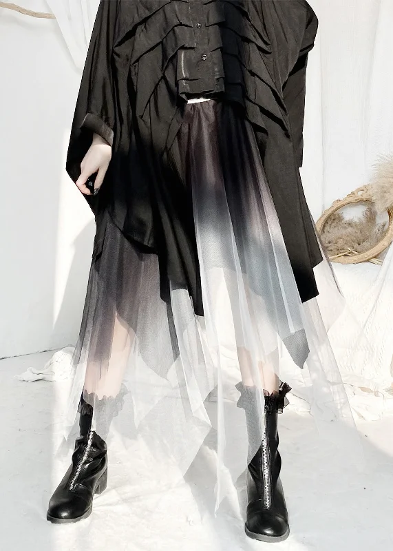 Unique Black White Gradient Color Asymmetrical Tulle A Line Skirts leather skirt sleek Unique Black White Gradient Color Asymmetrical Tulle A Line Skirts leather skirt sleek