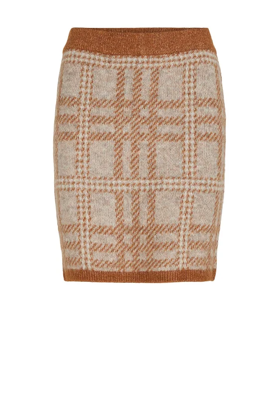 Vila Cilia Check Print Knitted Mini Skirt, Caramel Cafe midi skirt versatile