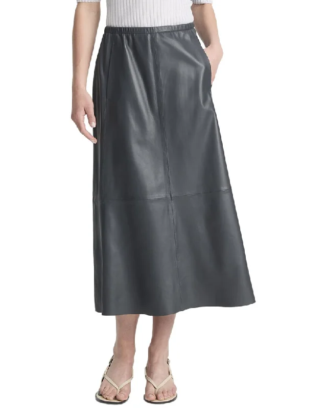 Vince Mid-Rise Leather Gathered Skirt denim skirt trendy