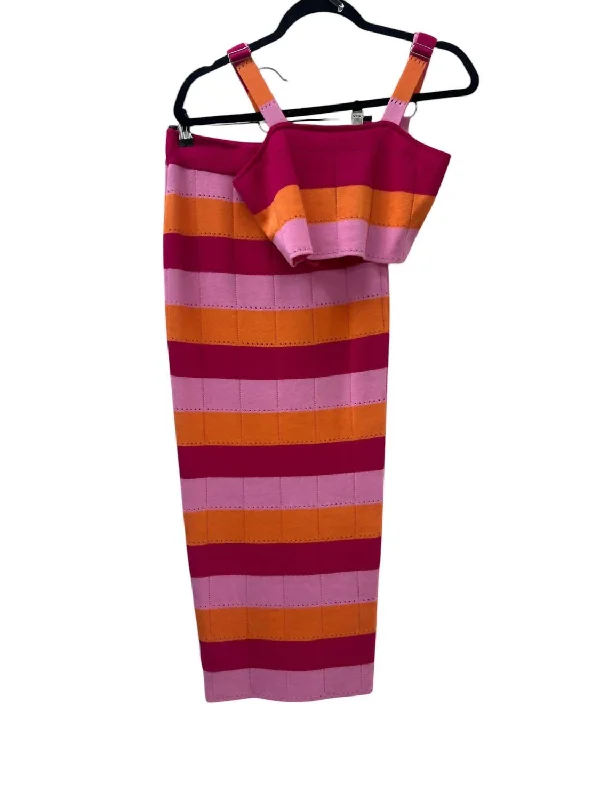 Women's Top And Skirt Set In Fuchsia/multi mini skirt trendy